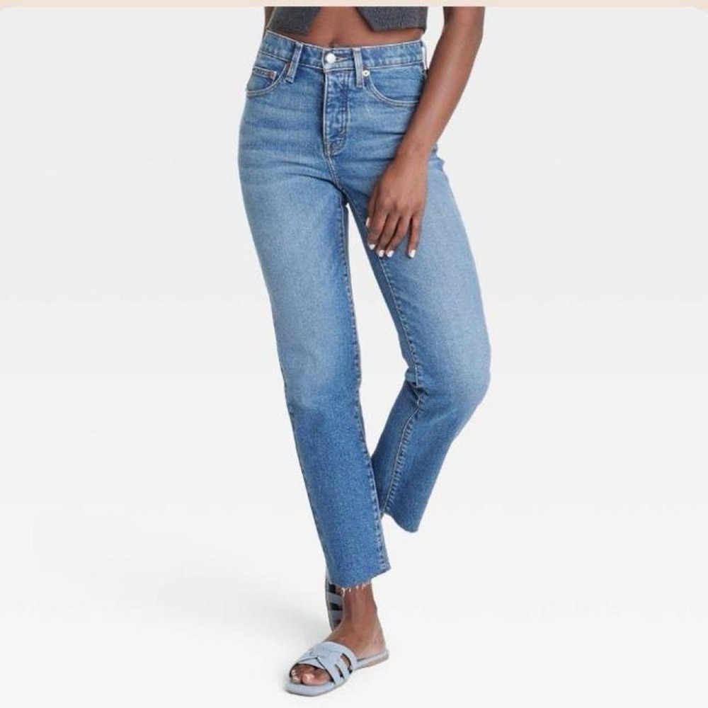 Universal Thread Mid Rise 80's Slim Buttonfly Blue Denim Jeans Raw Hem